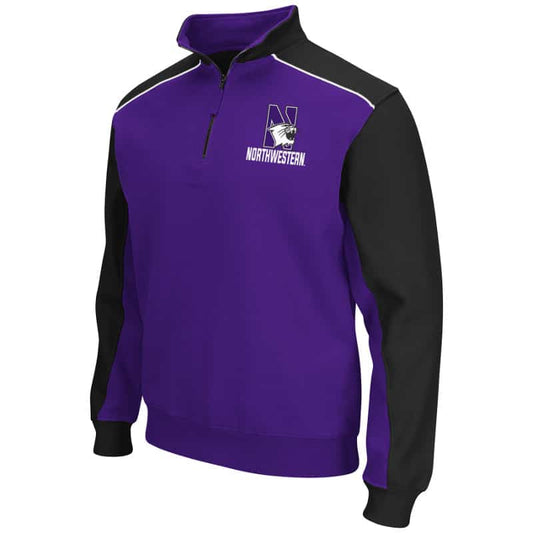 Northwestern University Wildcats Colosseum Men's Purple/Black Split Thriller II Qtr Zip with N-Cat Design