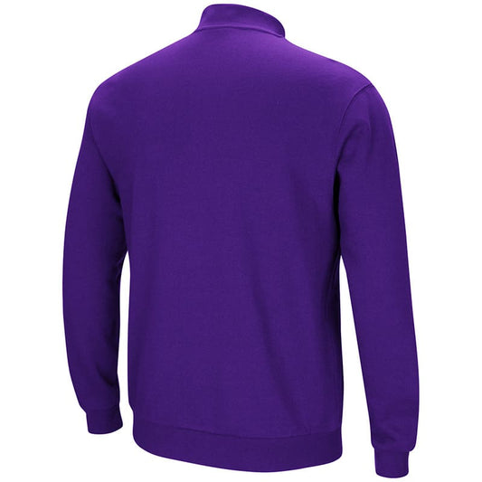 Northwestern University Wildcats Colosseum Men's Purple Playbook 1/4 Zip Fleece with Stylized N Design-Back