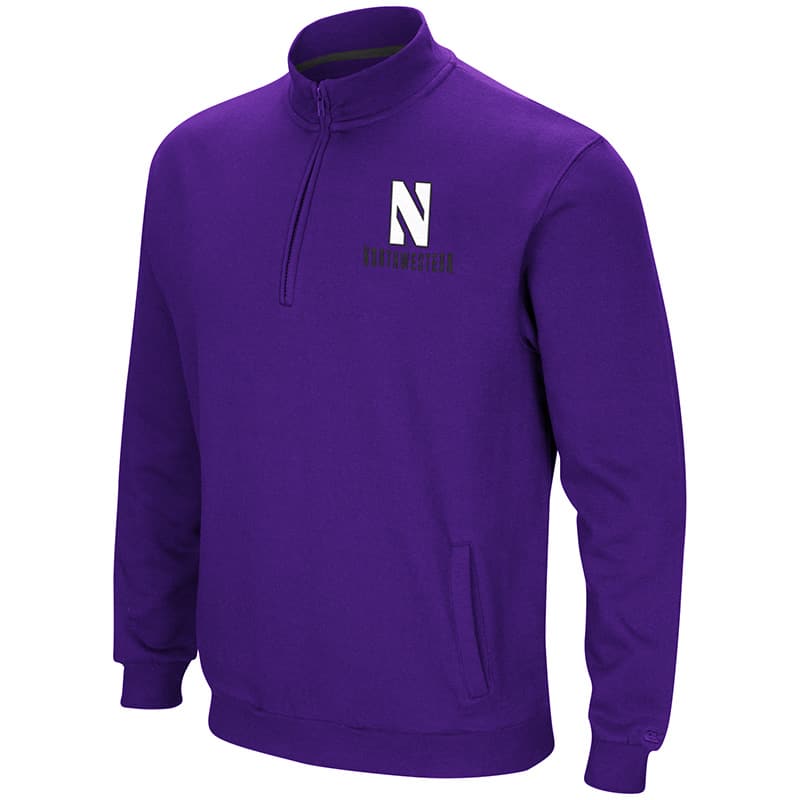 Northwestern University Wildcats Colosseum Men's Purple Playbook 1/4 Zip Fleece with Stylized N Design