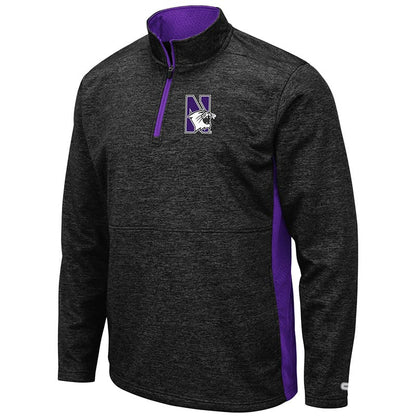 Northwestern University Wildcats Colosseum Men's Black Heather Sanjay L/S 1/4 Zip with N-Cat Design