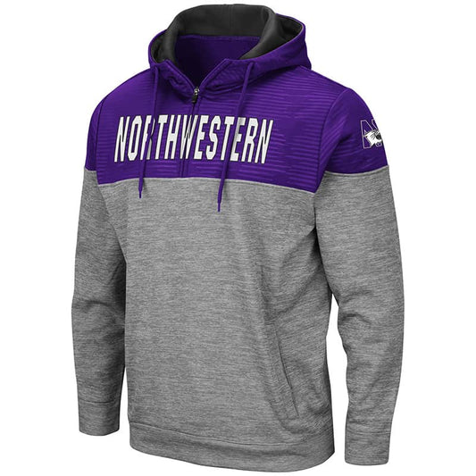Northwestern University Wildcats Colosseum Men's Bart Pullover 1/4 Zip with N-Cat Design