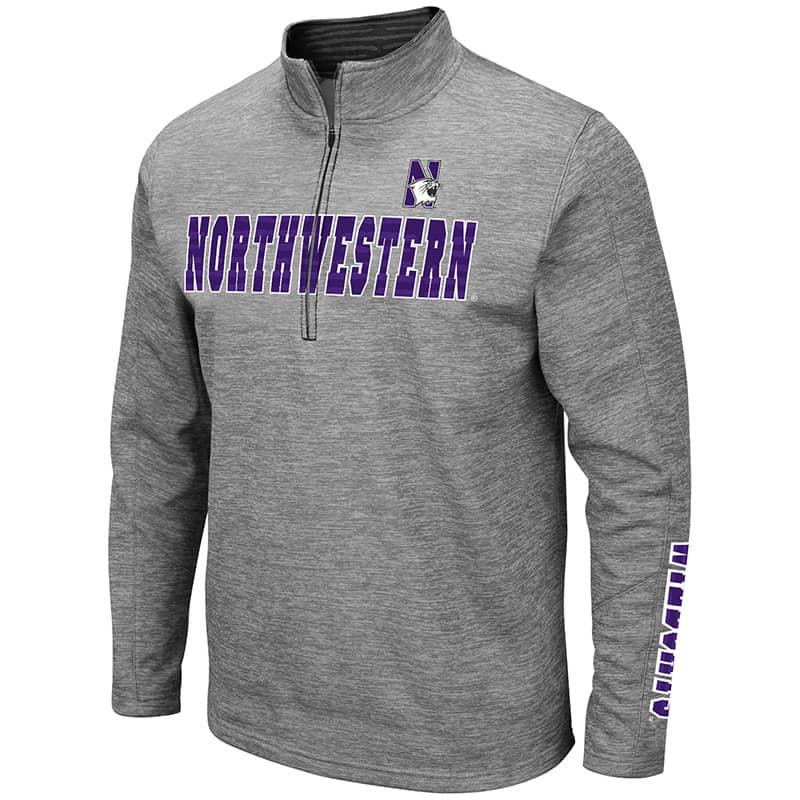 Northwestern University Wildcats Colosseum Men's Heather Grey 1/2 Zip with N-Cat Design