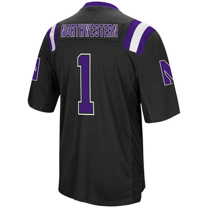 Northwestern University Wildcats Colosseum Men's Black Foos-Ball Football Jersey with Stylized N Design-Back