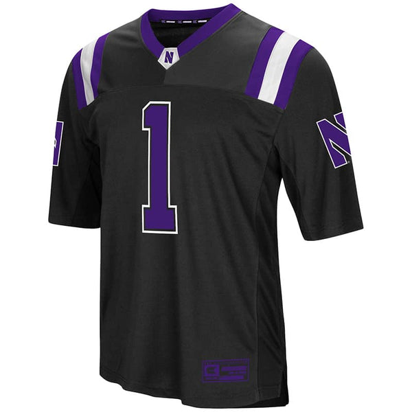 Northwestern University Wildcats Colosseum Men's Black Foos-Ball Football Jersey with Stylized N Design