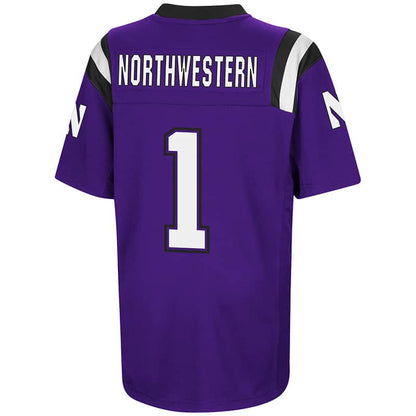 Northwestern University Wildcats Colosseum Youth Purple Foos-Ball Football Jersey with Stylized N Design-Back