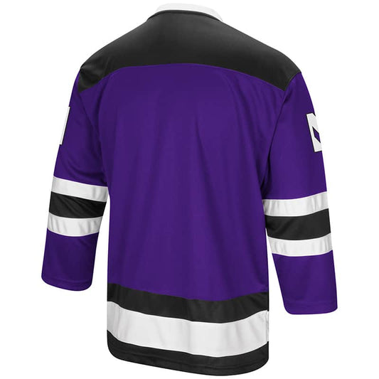 Northwestern University Wildcats Colosseum Men's Purple Athletic Machine Hockey Jersey with Stylized N Design-Back
