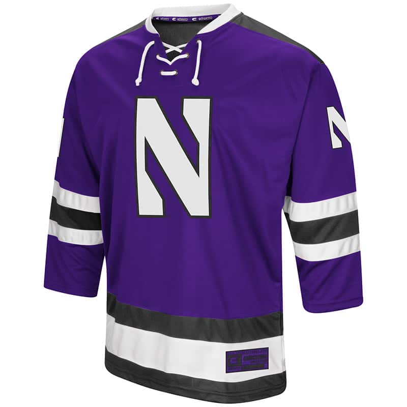 Northwestern University Wildcats Colosseum Men's Purple Athletic Machine Hockey Jersey with Stylized N Design