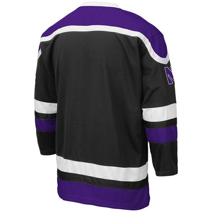 Northwestern University Wildcats Colosseum Men's Black Mr. Plow Hockey Jersey with N-Cat Design -Back