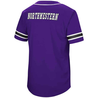 Northwestern University Wildcats Colosseum Men's Purple Playball Baseball Jersey with Stylized N Design-Back