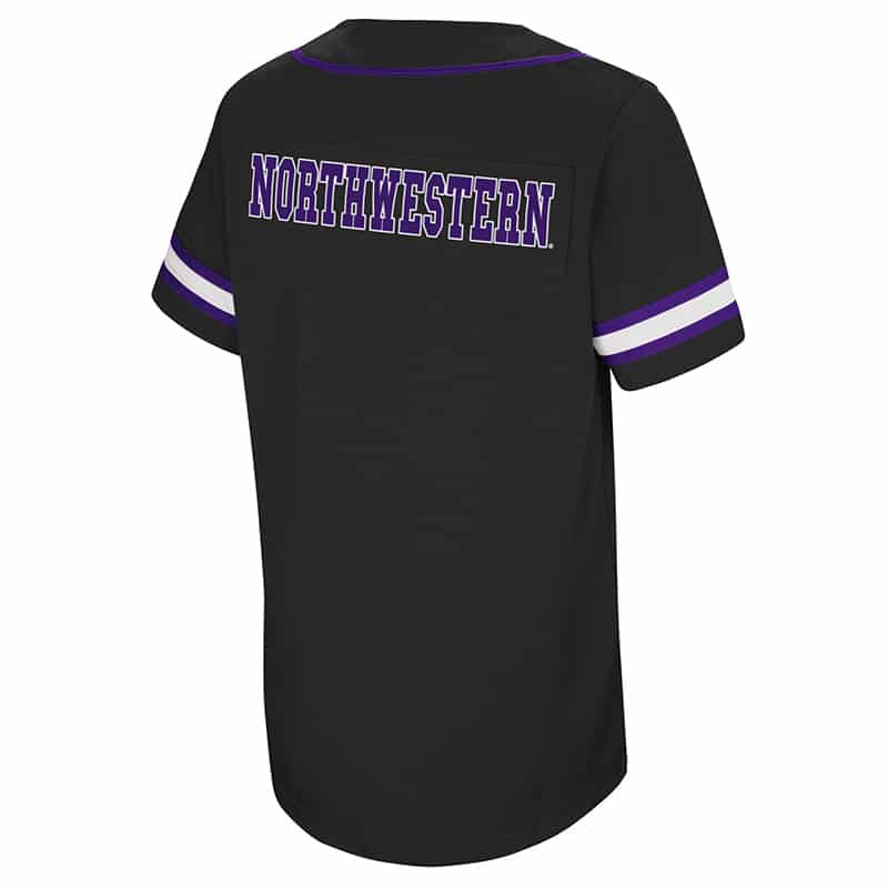 Northwestern University Wildcats Colosseum Youth Black Play Ball Baseball Jersey with Stylized N Design-Back