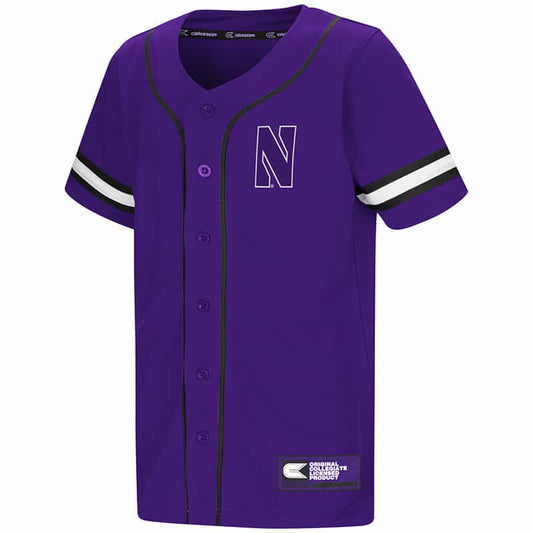 Northwestern University Wildcats Colosseum Youth Purple Play Ball Baseball Jersey with Stylized N Design