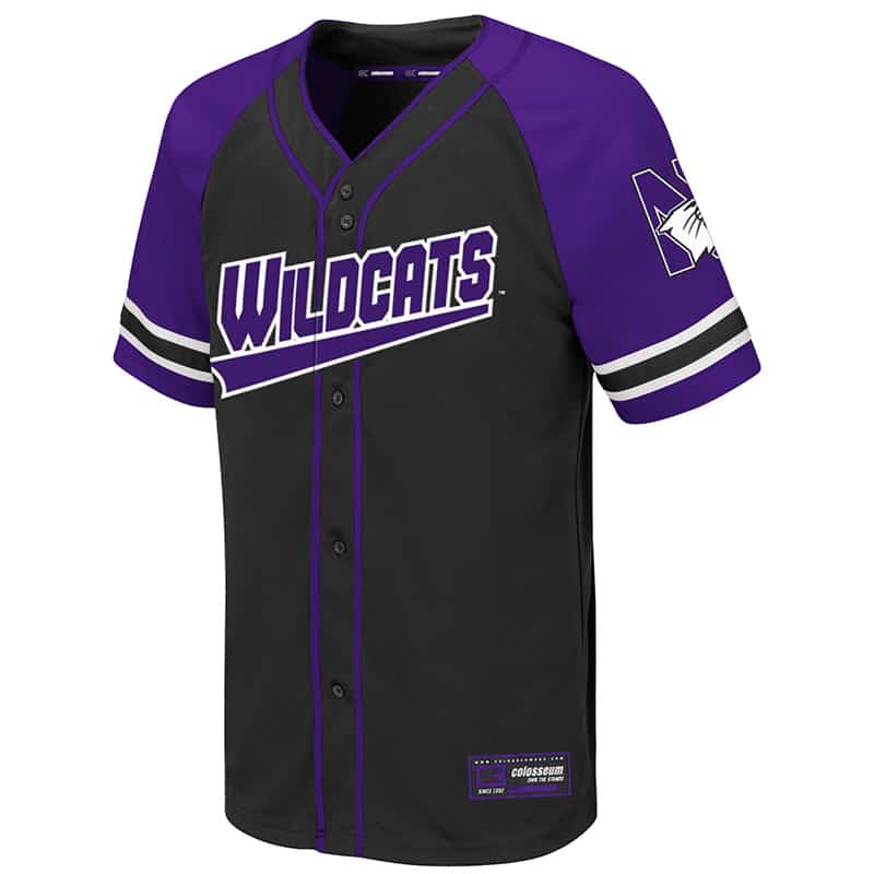 Northwestern University Wildcats Colosseum Youth Purple/Black Wallis Baseball Jersey with N-Cat Design