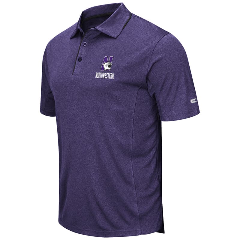 Northwestern University Wildcats Colosseum Mens Heather Purple Maestro Polo Shirt with N-Cat Design