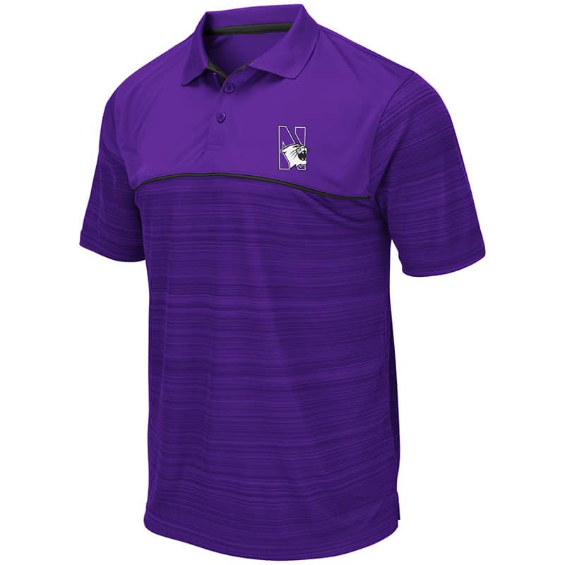 Northwestern University Wildcats Colosseum Mens Purple Levuka Polo with N-Cat Design