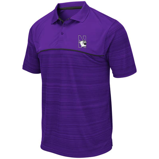 Northwestern University Wildcats Colosseum Mens Purple Levuka Polo with N-Cat Design