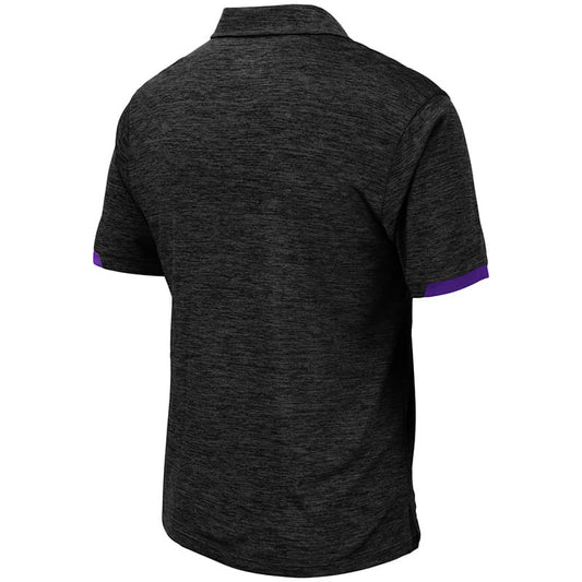 Northwestern University Wildcats Colosseum Mens Black/Purple Pop Color Nelson Polo with N-Cat Design Back