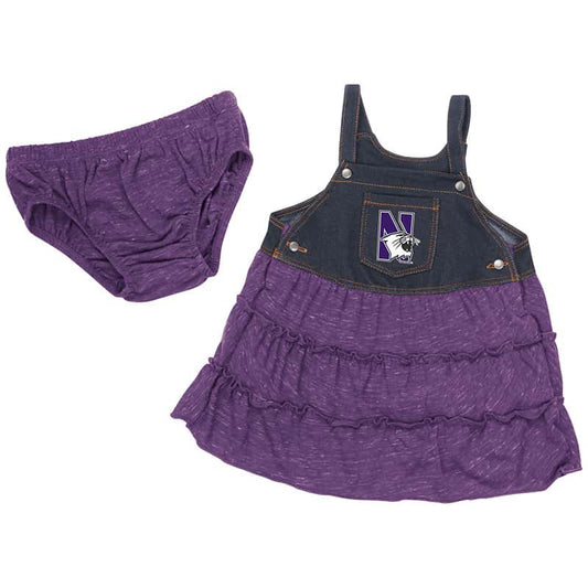 Northwestern University Wildcats Colosseum Infants Black Denim/Purple Dress Setwith N-Cat Design