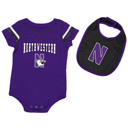 Northwestern University Wildcats Colosseum Infant Boys Chocolate Onesie & Bib Set with Logo