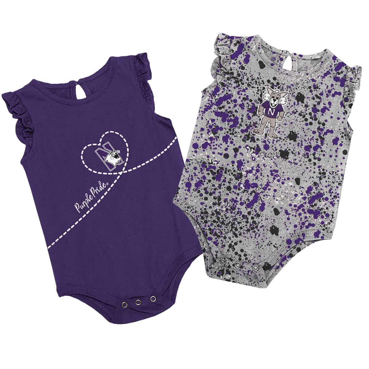 Northwestern University Wildcats Colosseum Infant Girls Sweet Pea 2 Pack Onesie Set with Willie
