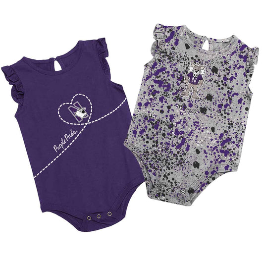 Northwestern University Wildcats Colosseum Infant Girls Sweet Pea 2 Pack Onesie Set with Willie