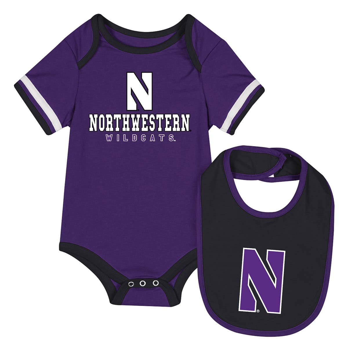 Northwestern University Wildcats Colosseum Infant The Gift Purple Onesie And Bib with N Design
