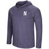 Northwestern University Wildcats Colosseum Men's Purple Porblackhe Hooded Henley L/S T-Shirt with Stylized N Design