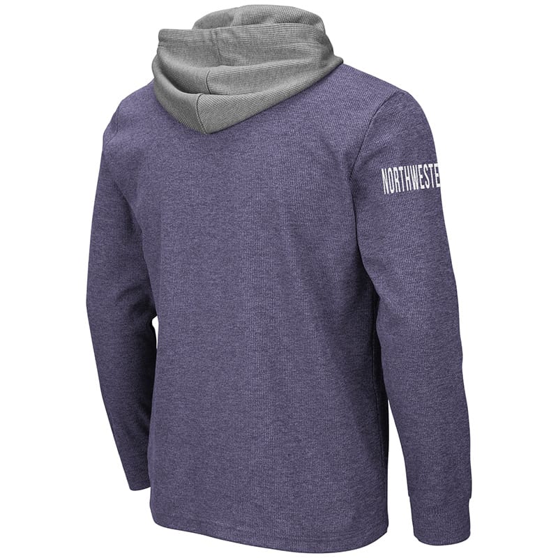 Northwestern University Wildcats Colosseum Men's Milhouse L/S Hooded Tee With Appliqué Embroidered N-Cat Design -Back
