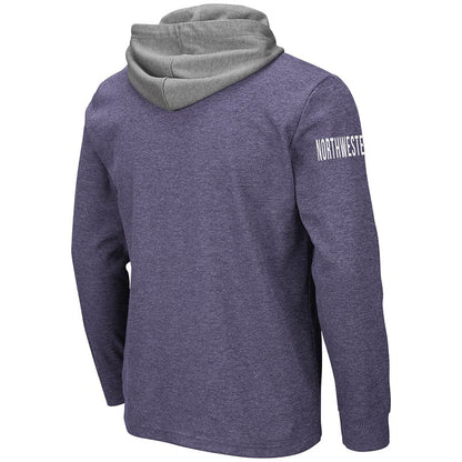 Northwestern University Wildcats Colosseum Men's Milhouse L/S Hooded Tee With Appliqué Embroidered N-Cat Design -Back