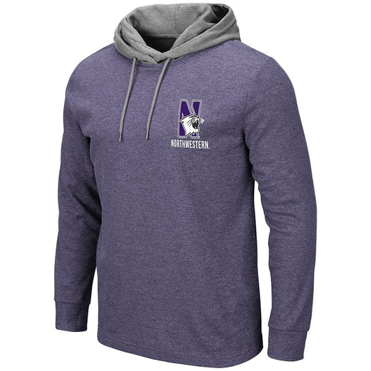 Northwestern University Wildcats Colosseum Men's Milhouse L/S Hooded Tee With Appliqué Embroidered N-Cat Design