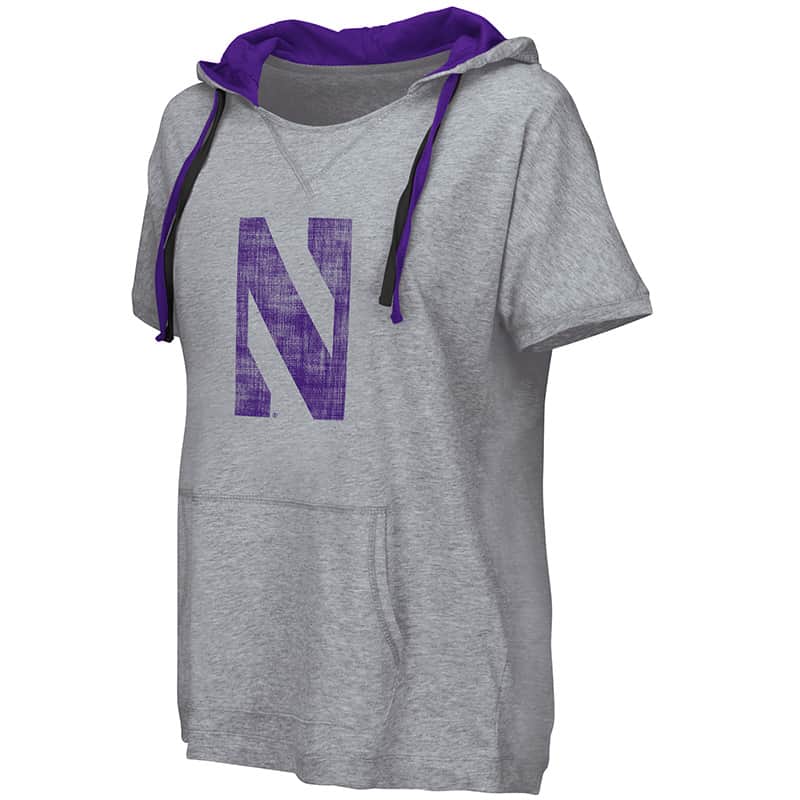 Northwestern University Wildcats Colosseum Ladies Heather Grey Whoopah! Hooded T-Shirt with Stylized N Design