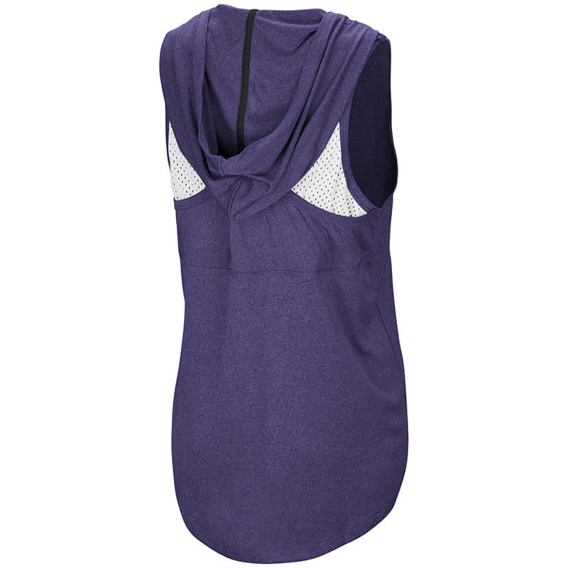 Northwestern University Wildcats Colosseum Ladies Heather Purple / White Rockford Peach Sleeveless Hoodie with Stylized N Design-Back
