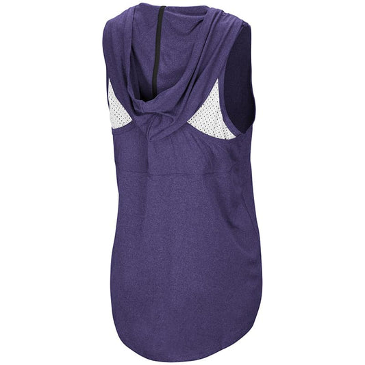 Northwestern University Wildcats Colosseum Ladies Heather Purple / White Rockford Peach Sleeveless Hoodie with Stylized N Design-Back