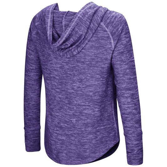 Northwestern University Wildcats Colosseum Ladies Purple You Complete Me Henley Hoodie with Stylized N Design-Back