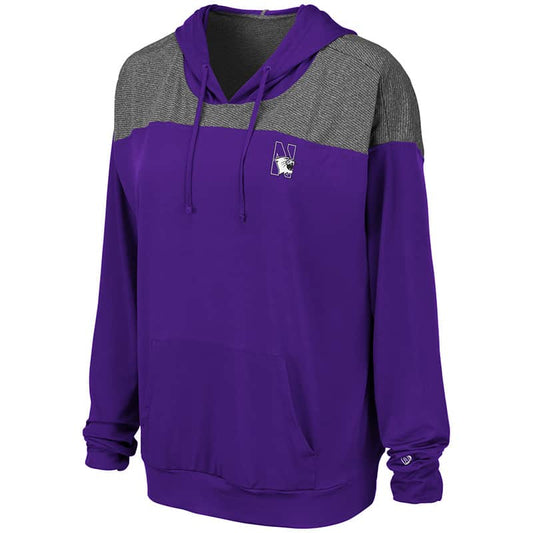 Northwestern University Wildcats Colosseum Ladies Purple/Charcoal Paris Pullover Hoody with N-Cat Design
