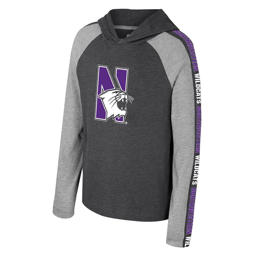 Northwestern Wildcats Youth Starfighter Black/Heather Grey L/S Hooded Tee