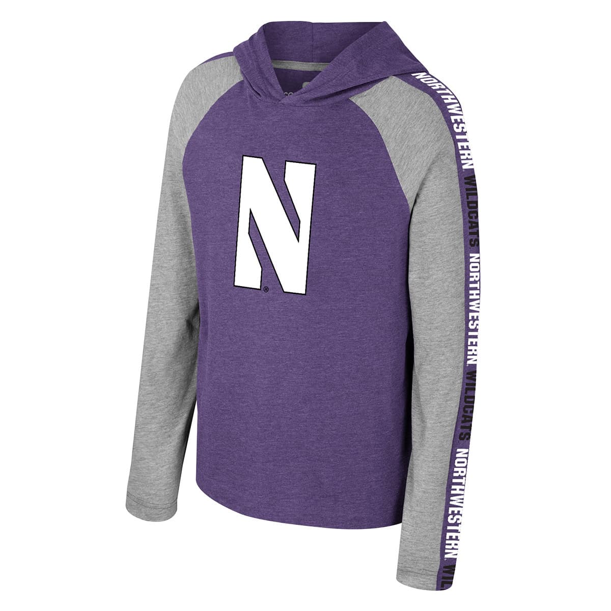 Northwestern Wildcats Youth Starfighter Purple/Heather Grey L/S Hooded Tee