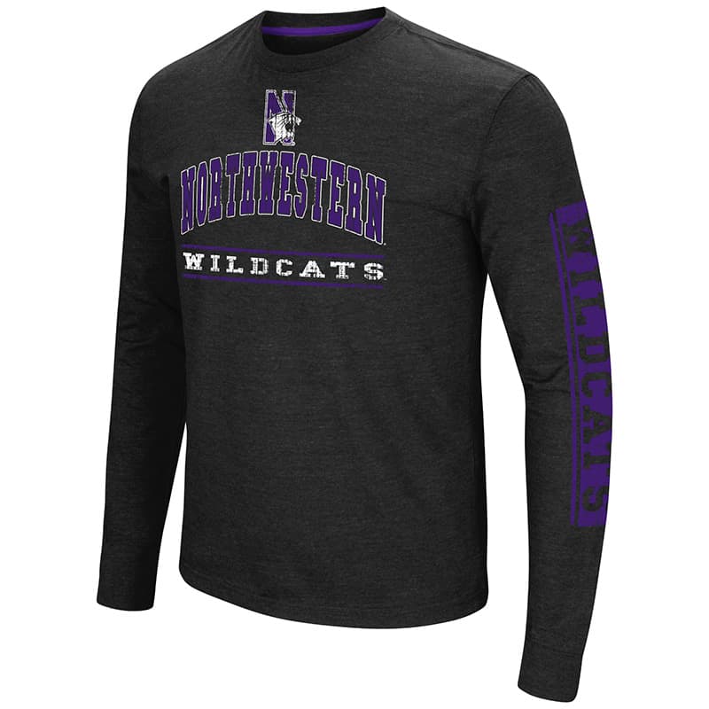 Northwestern University Wildcats Colosseum Men's Purple Sky Box L/S T-Shirt with N-Cat Design