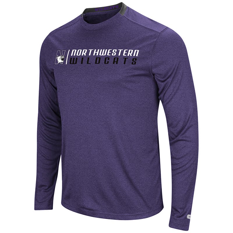 Northwestern University Wildcats Colosseum Men's Heather Purple Hypno L/S T-Shirt with N-Cat Design
