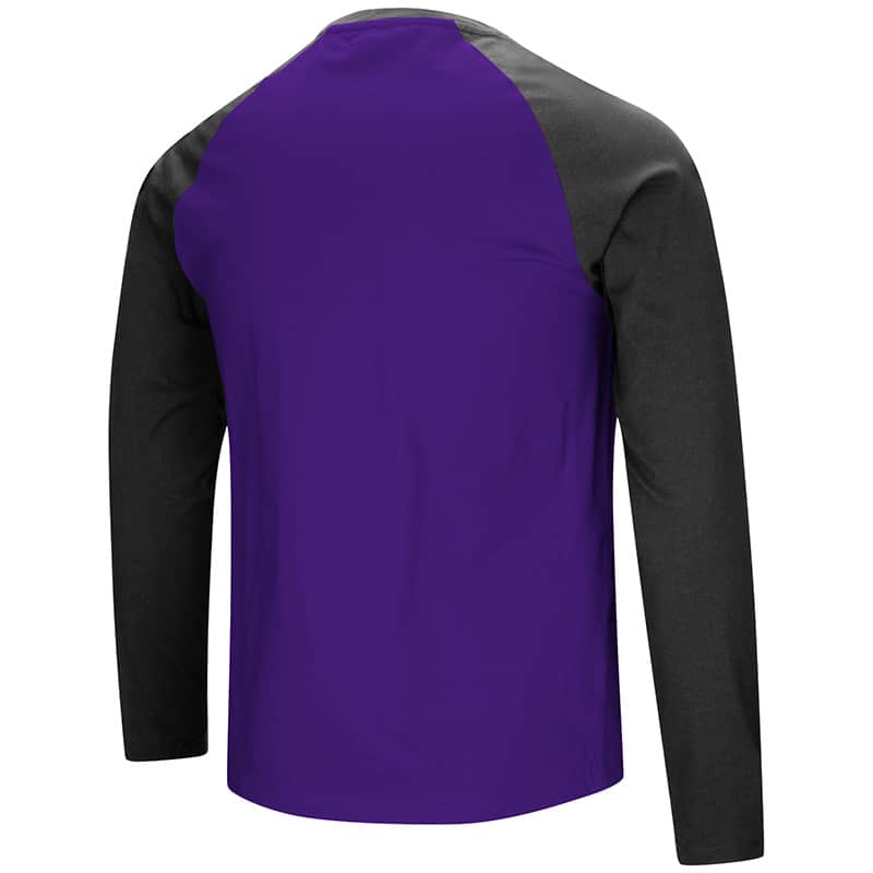 Northwestern University Wildcats Colosseum Men's Purple/Black Cajun L/S Raglan T-Shirt with Stylized N Design-Back