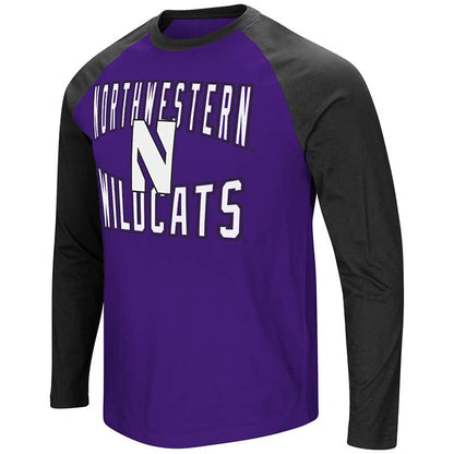 Northwestern University Wildcats Colosseum Men's Purple/Black Cajun L/S Raglan T-Shirt with Stylized N Design