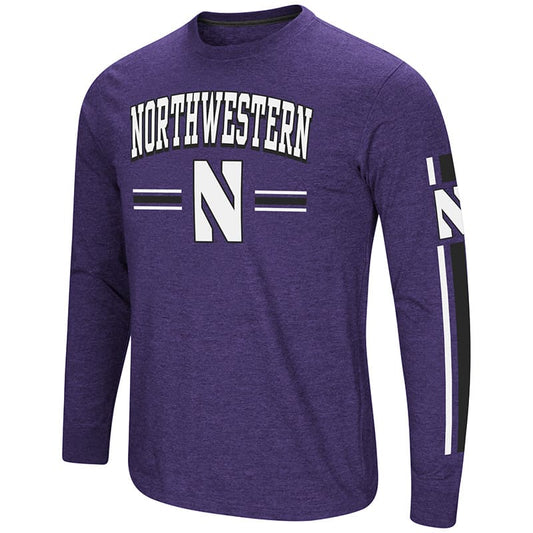 Northwestern University Wildcats Colosseum Men's Purple/Black Touchdown Pass L/S T-Shirt with Stylized N Design