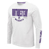 Northwestern University Wildcats Colosseum Men's White Streepurplear L/S T-Shirt with Northwestern & N-Cat Design