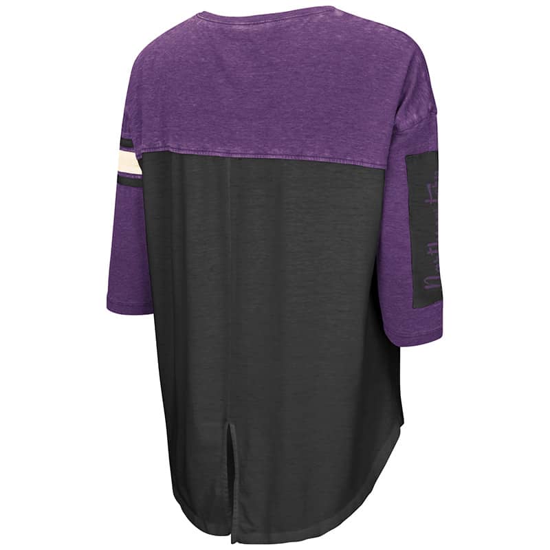 Northwestern University Wildcats Colosseum Ladies Black / Purple I'Ll Be There For You 3/4 Sleeve T-Shirt with N-Cat Design-Back