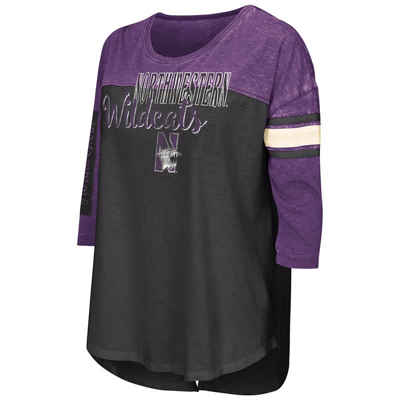 Northwestern University Wildcats Colosseum Ladies Black / Purple I'Ll Be There For You 3/4 Sleeve T-Shirt with N-Cat Design