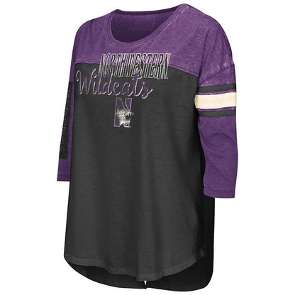 Northwestern University Wildcats Colosseum Ladies Black / Purple I'Ll Be There For You 3/4 Sleeve T-Shirt with N-Cat Design