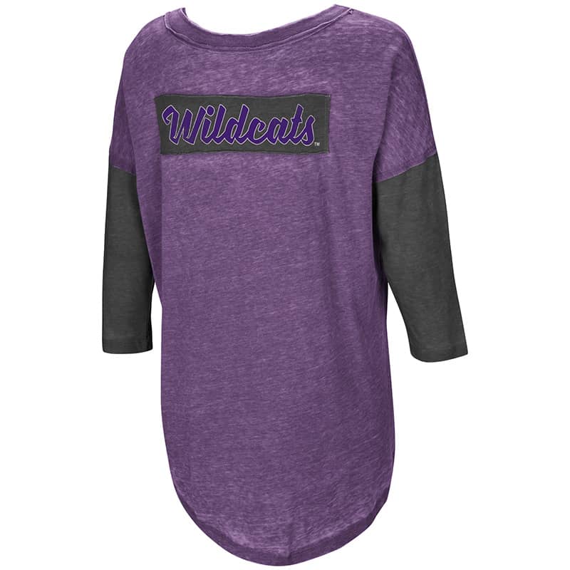 Northwestern University Wildcats Colosseum Ladies Purple / Black Major League Baseball Henley with Stylized N Design-Back