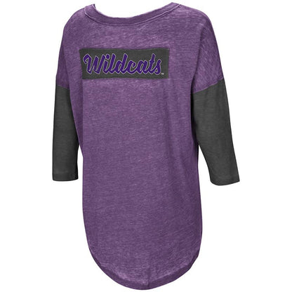 Northwestern University Wildcats Colosseum Ladies Purple / Black Major League Baseball Henley with Stylized N Design-Back