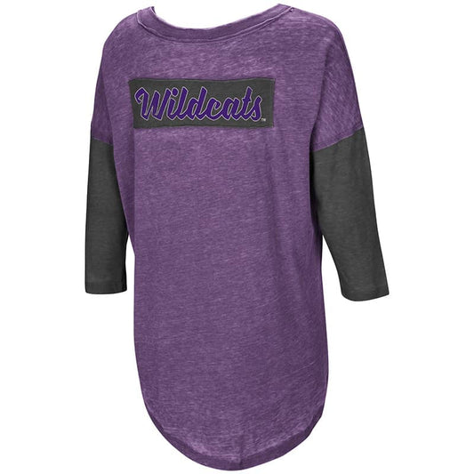 Northwestern University Wildcats Colosseum Ladies Purple / Black Major League Baseball Henley with Stylized N Design-Back