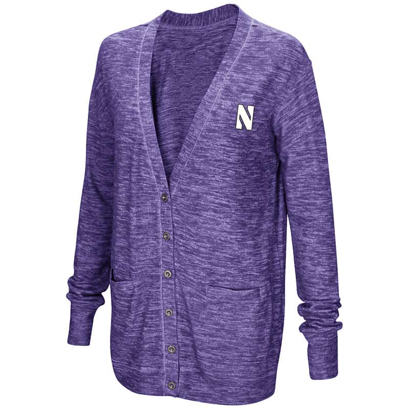 Northwestern University Wildcats Colosseum Ladies Purple Had Me At Hello Cardigan with N-Cat Design