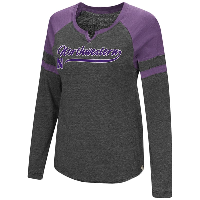Northwestern University Wildcats Colosseum Ladies Heather Black/Purple Bubbilicious L/S T-Shirt